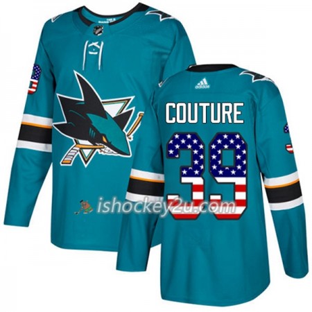 Mænd NHL San Jose Sharks Trøje Logan Couture 39 Adidas 2017-2018 Teal USA Flag Fashion Authentic
